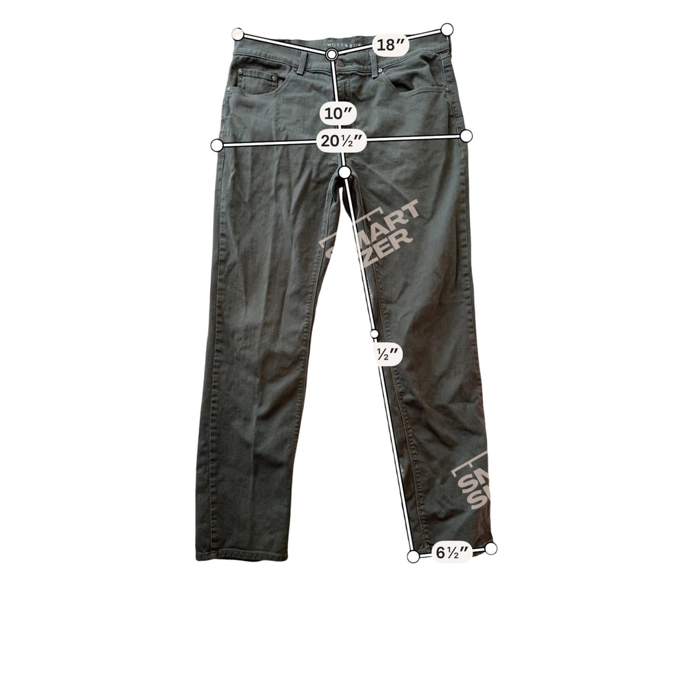 Mott & Bow Slim Fit Jeans Mens 35x32 Olive Green Stretch Denim Pants - Picture 2 of 7